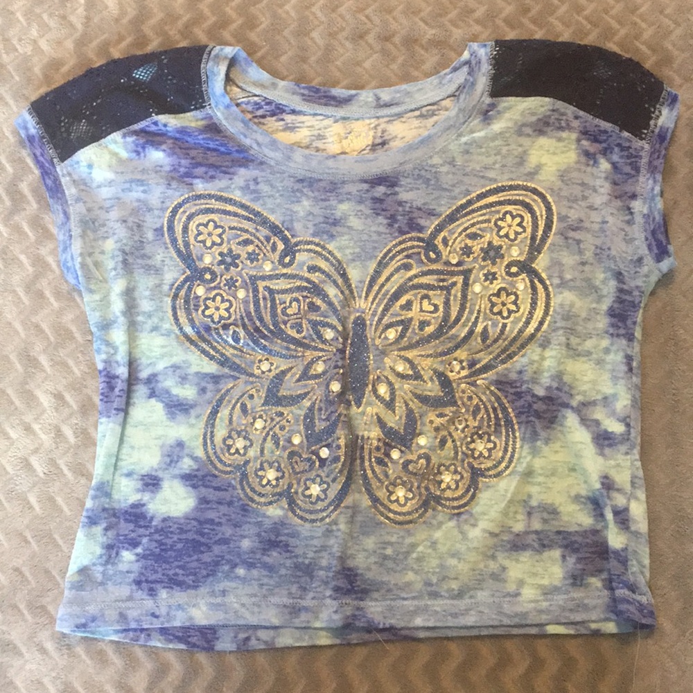 Justice blue & navy butterfly embellished t-shirt.